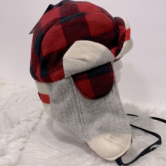 POOK Red Plaid Reversible Polar Fleece Bomber Style Trapper Hat unisex - Picture 4 of 10